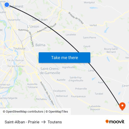 Saint-Alban - Prairie to Toutens map