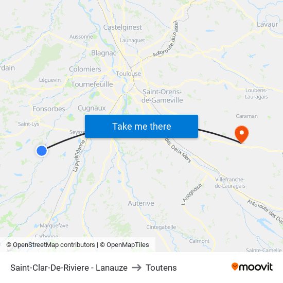 Saint-Clar-De-Riviere - Lanauze to Toutens map