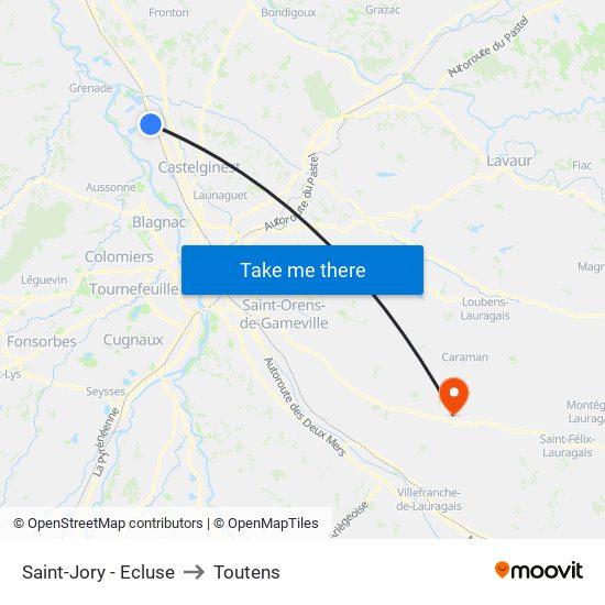 Saint-Jory - Ecluse to Toutens map