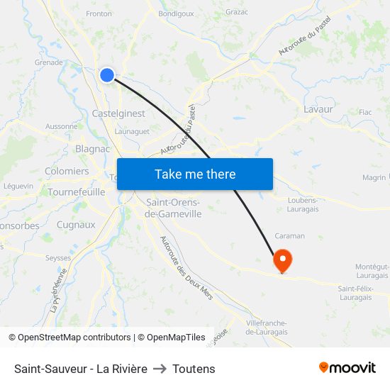 Saint-Sauveur - La Rivière to Toutens map
