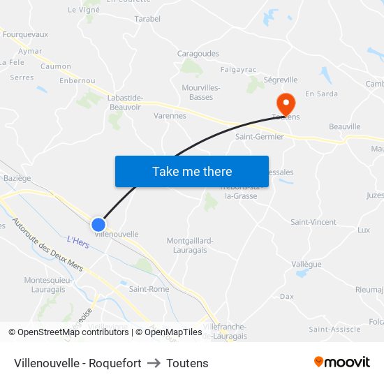 Villenouvelle - Roquefort to Toutens map