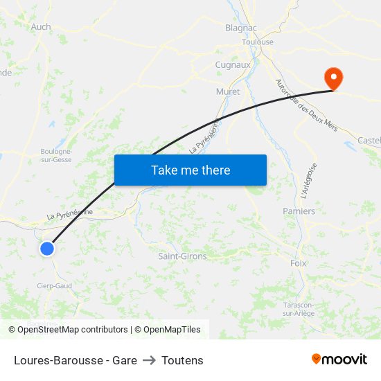 Loures-Barousse - Gare to Toutens map