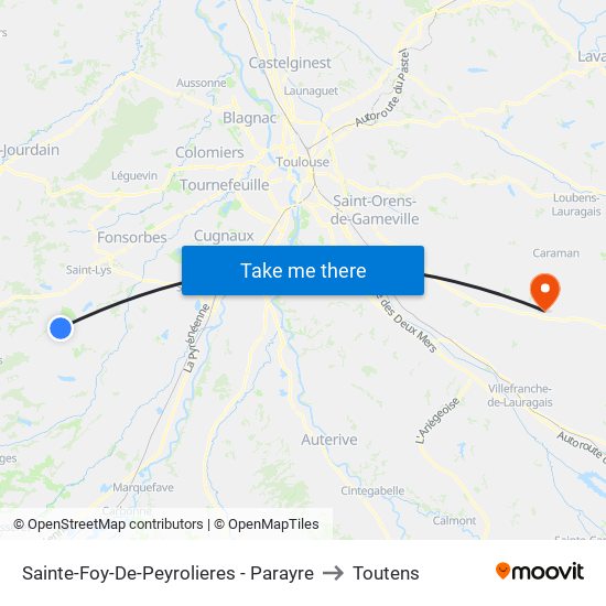 Sainte-Foy-De-Peyrolieres - Parayre to Toutens map