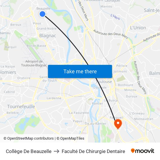 Collège De Beauzelle to Faculté De Chirurgie Dentaire map