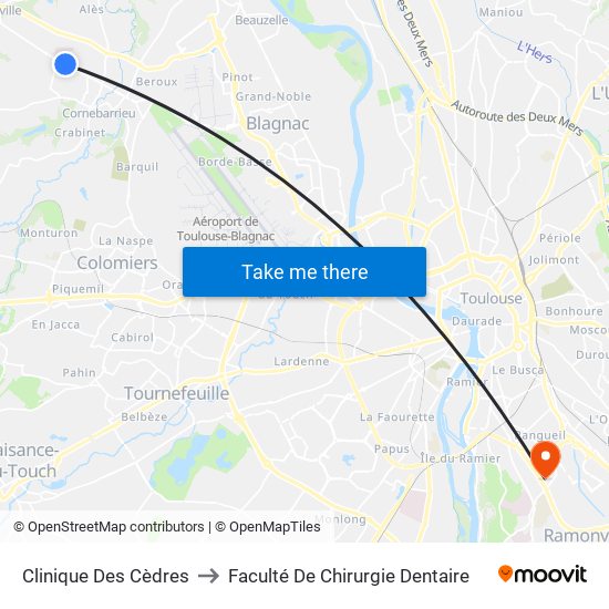 Clinique Des Cèdres to Faculté De Chirurgie Dentaire map