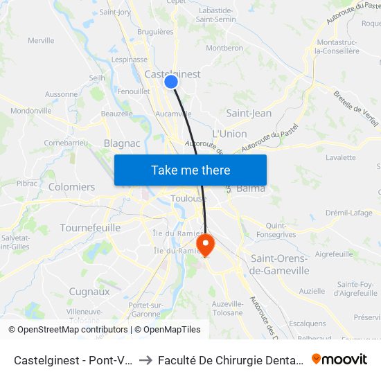 Castelginest - Pont-Viel to Faculté De Chirurgie Dentaire map