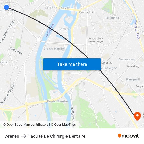 Arènes to Faculté De Chirurgie Dentaire map