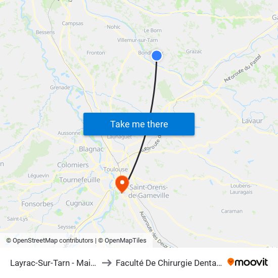 Layrac-Sur-Tarn - Mairie to Faculté De Chirurgie Dentaire map