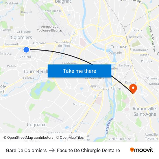 Gare De Colomiers to Faculté De Chirurgie Dentaire map