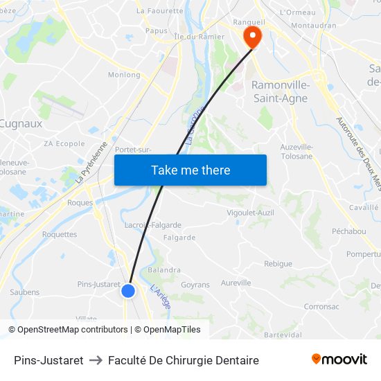 Pins-Justaret to Faculté De Chirurgie Dentaire map