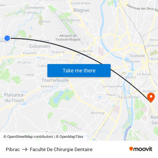 Pibrac to Faculté De Chirurgie Dentaire map