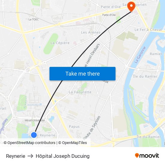 Reynerie to Hôpital Joseph Ducuing map