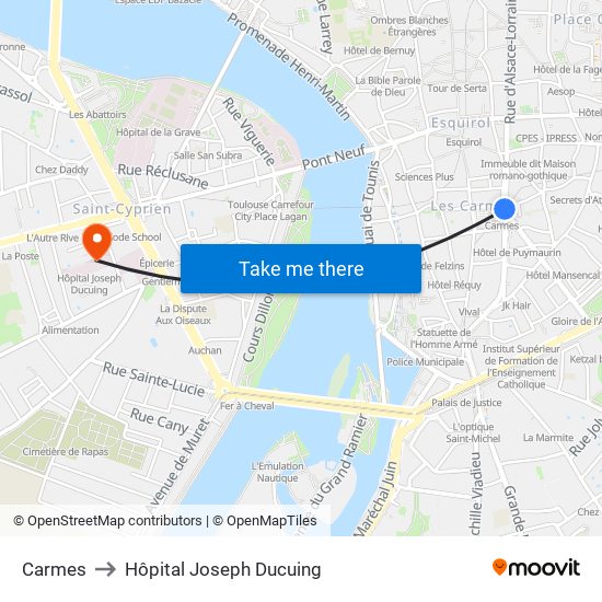 Carmes to Hôpital Joseph Ducuing map