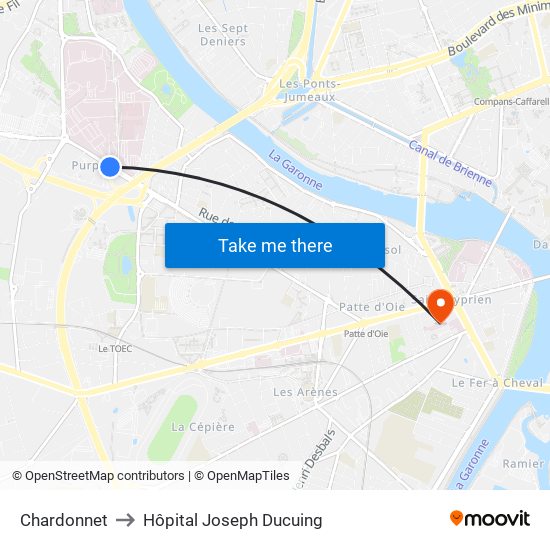 Chardonnet to Hôpital Joseph Ducuing map