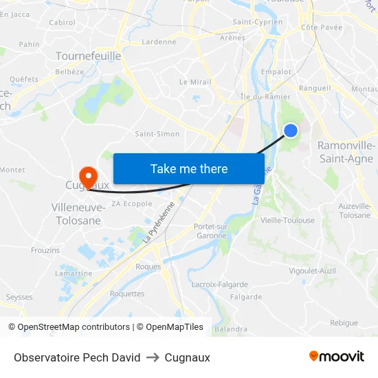 Observatoire Pech David to Cugnaux map