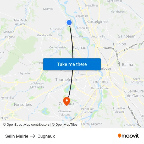 Seilh Mairie to Cugnaux map