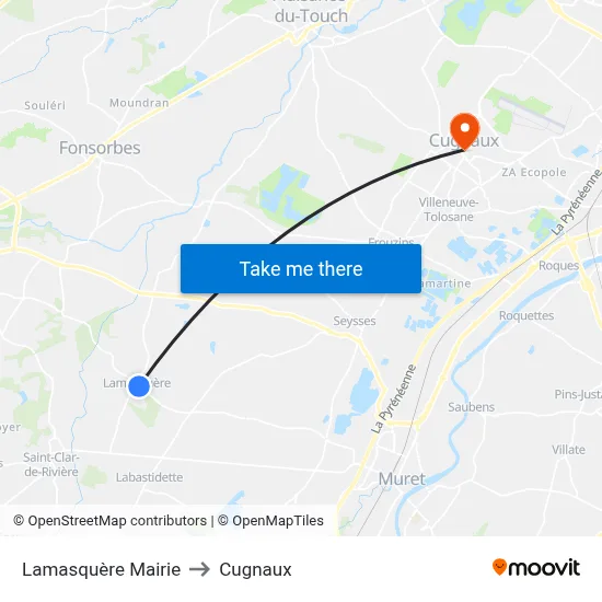 Lamasquère Mairie to Cugnaux map