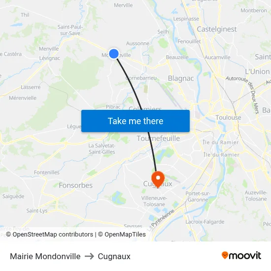 Mairie Mondonville to Cugnaux map