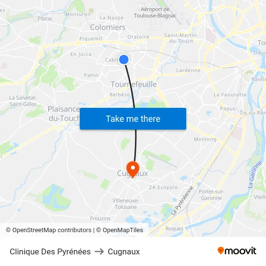 Clinique Des Pyrénées to Cugnaux map