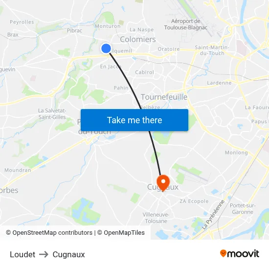 Loudet to Cugnaux map