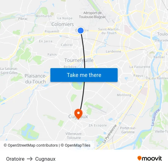 Oratoire to Cugnaux map