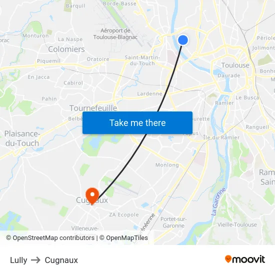 Lully to Cugnaux map