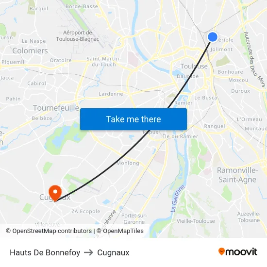 Hauts De Bonnefoy to Cugnaux map
