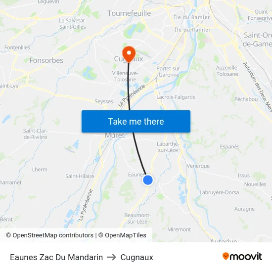 Eaunes Zac Du Mandarin to Cugnaux map