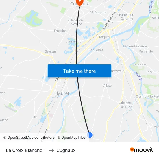 La Croix Blanche 1 to Cugnaux map
