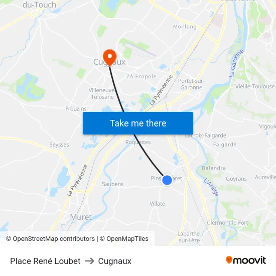 Place René Loubet to Cugnaux map