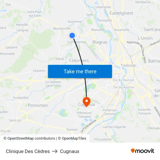 Clinique Des Cèdres to Cugnaux map