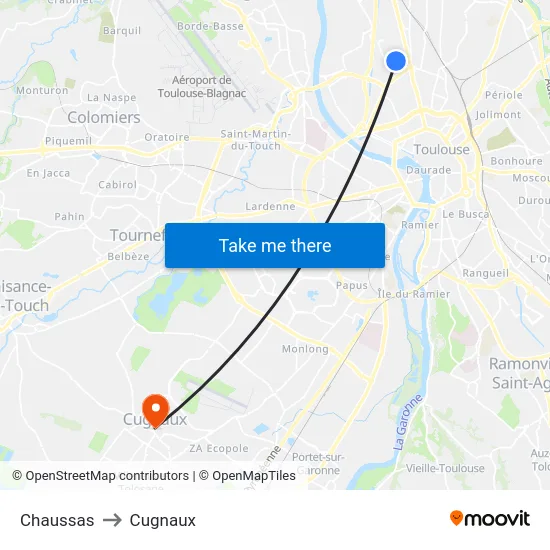 Chaussas to Cugnaux map