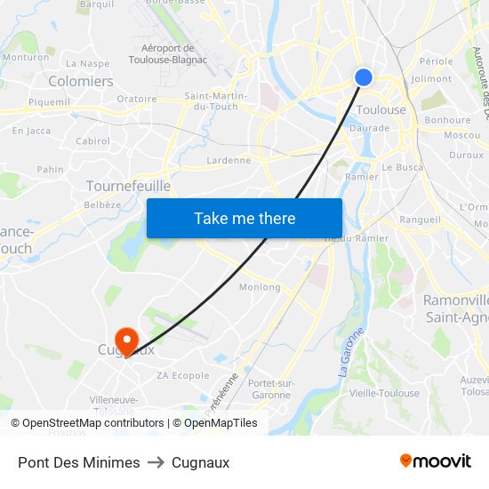 Pont Des Minimes to Cugnaux map