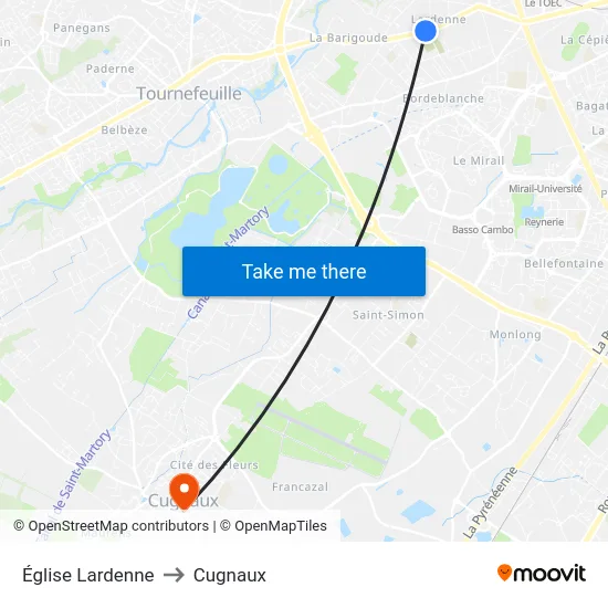 Église Lardenne to Cugnaux map