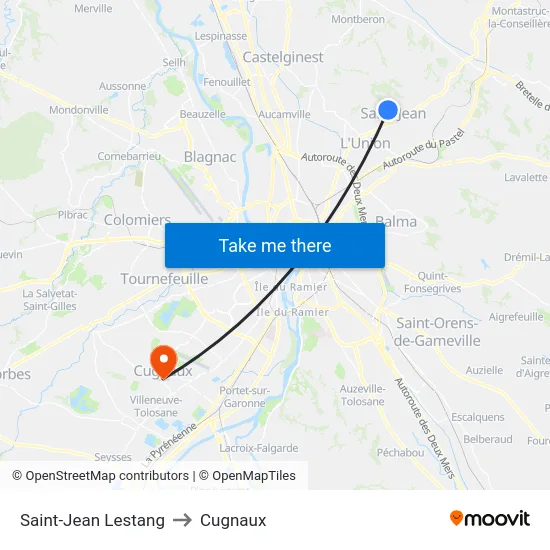 Saint-Jean Lestang to Cugnaux map