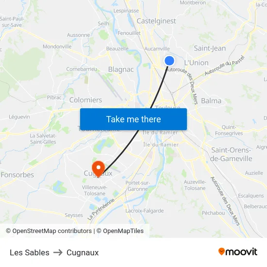 Les Sables to Cugnaux map