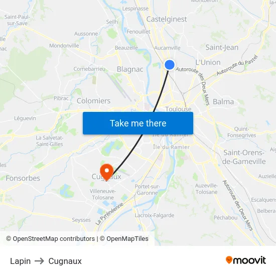 Lapin to Cugnaux map