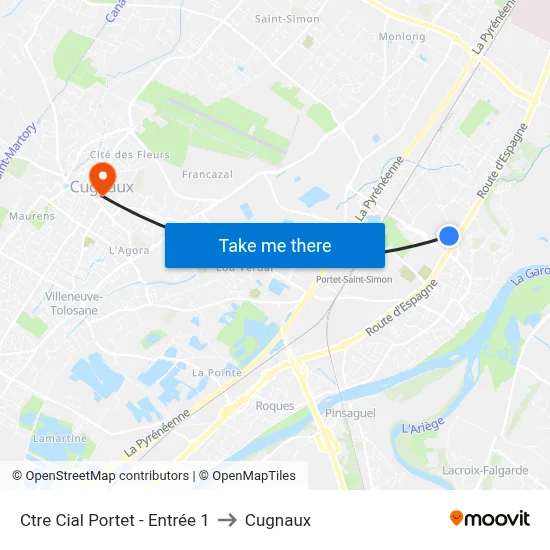 Ctre Cial Portet - Entrée 1 to Cugnaux map