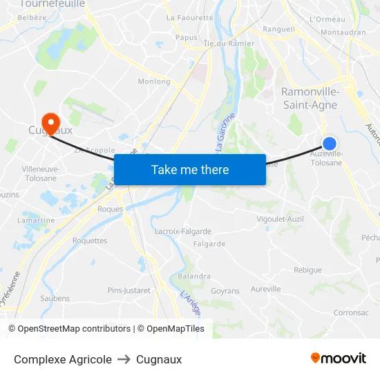 Complexe Agricole to Cugnaux map