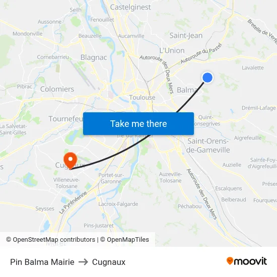 Pin Balma Mairie to Cugnaux map