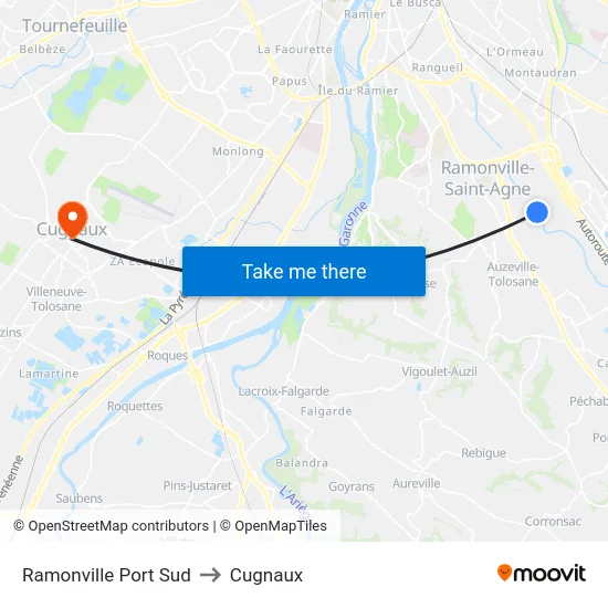 Ramonville Port Sud to Cugnaux map