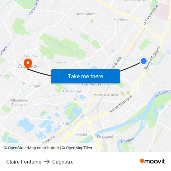 Claire Fontaine to Cugnaux map