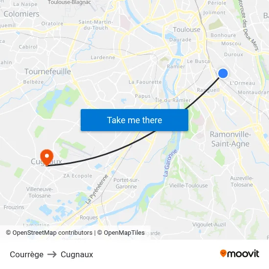 Courrège to Cugnaux map