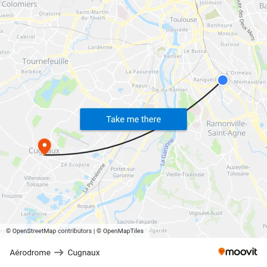 Aérodrome to Cugnaux map