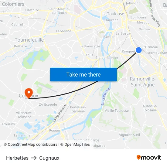 Herbettes to Cugnaux map
