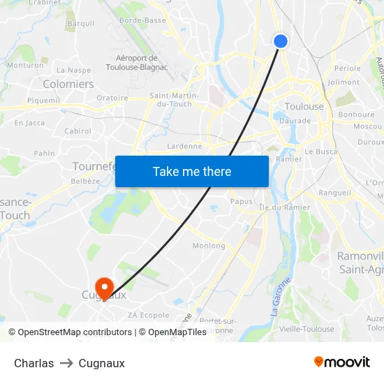 Charlas to Cugnaux map