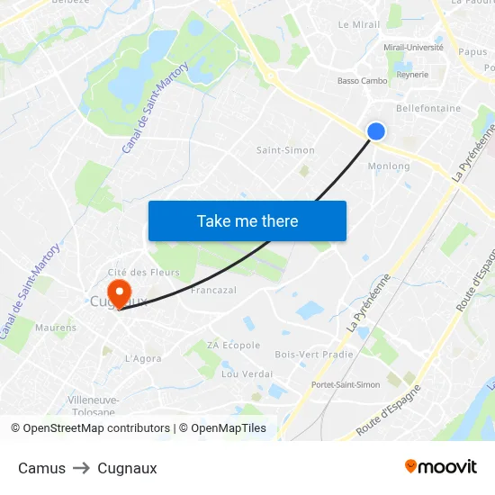 Camus to Cugnaux map