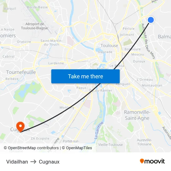 Vidailhan to Cugnaux map