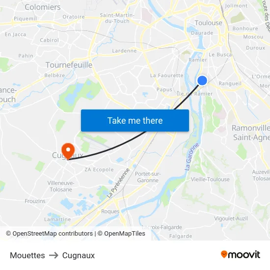 Mouettes to Cugnaux map