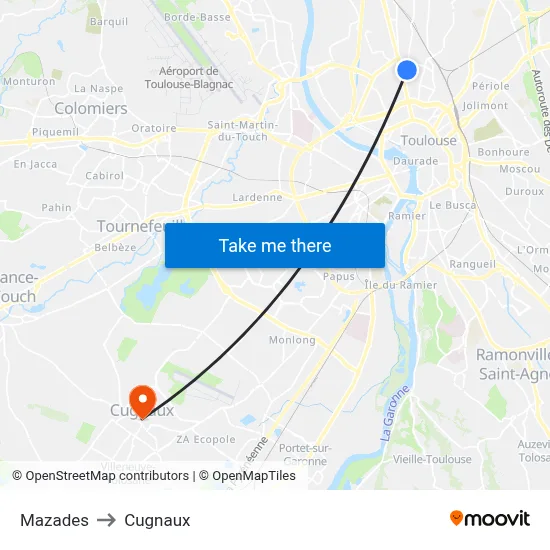 Mazades to Cugnaux map